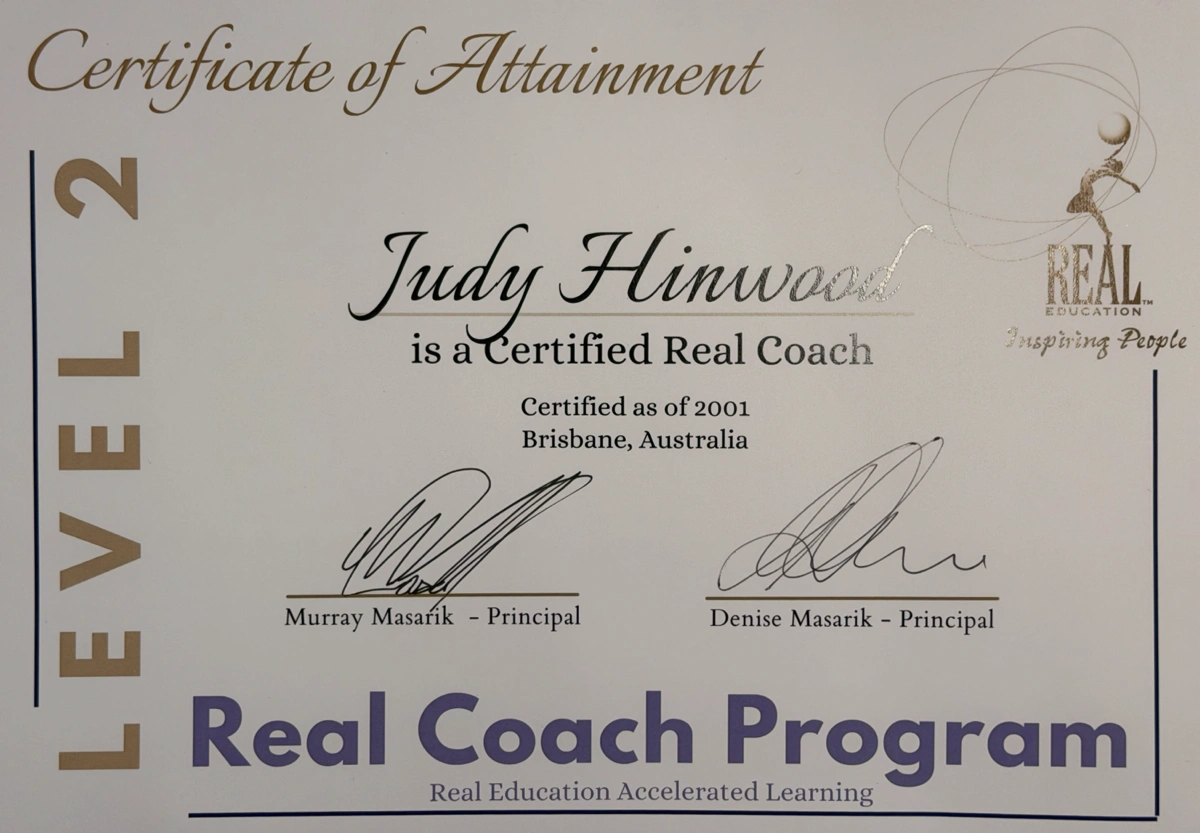 Judy Hinwood's Real Coach Program Level 2 Certificate of Attainment