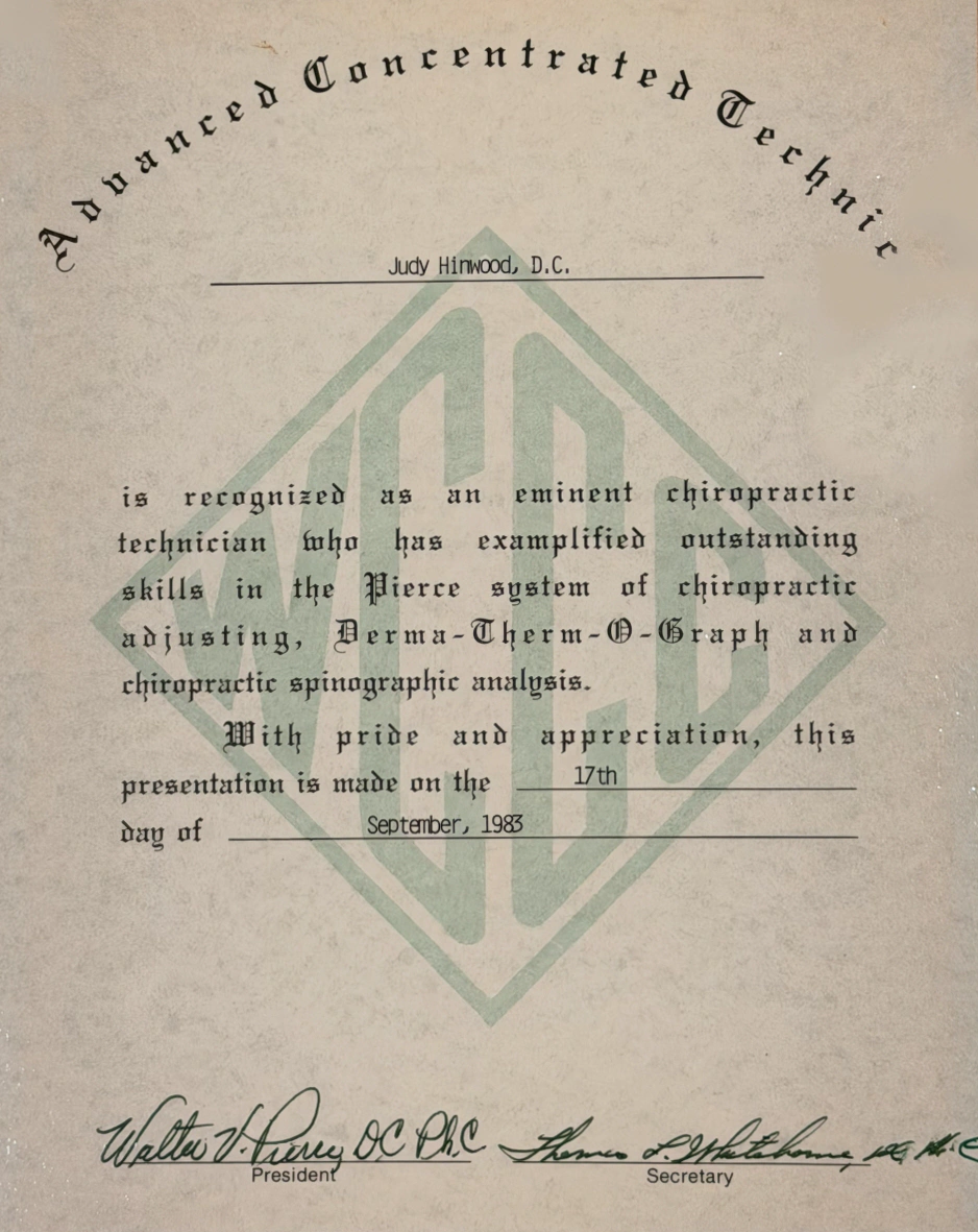 Judy Hinwood's Advanced Concentrated Technique certificate